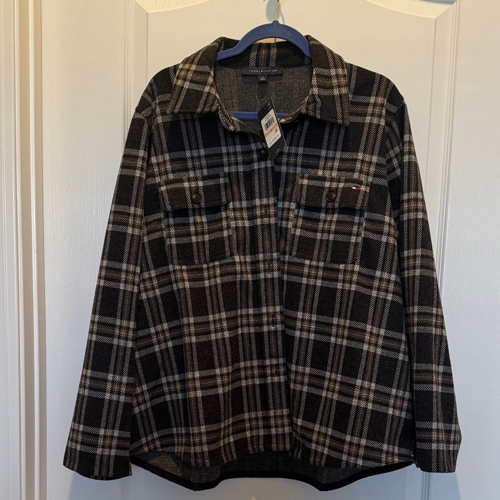 Tommy Hilfiger Black & Brown Plaid Shirt Jacket